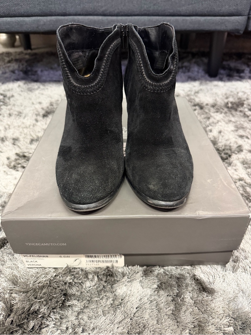 Vince Camuto Black Suede Ankle Booties with Side Zip